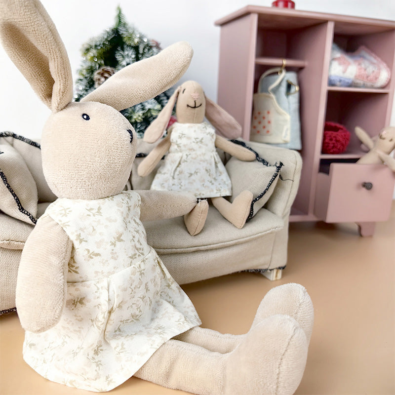 10“ Bunny Toys for Kids, Easter Bunny, Hand Made Rabbit Family Dolls with Removable Clothes, Suitable for Infants, Boys and Girls, Dollhouse People, Easter Basket Essentials