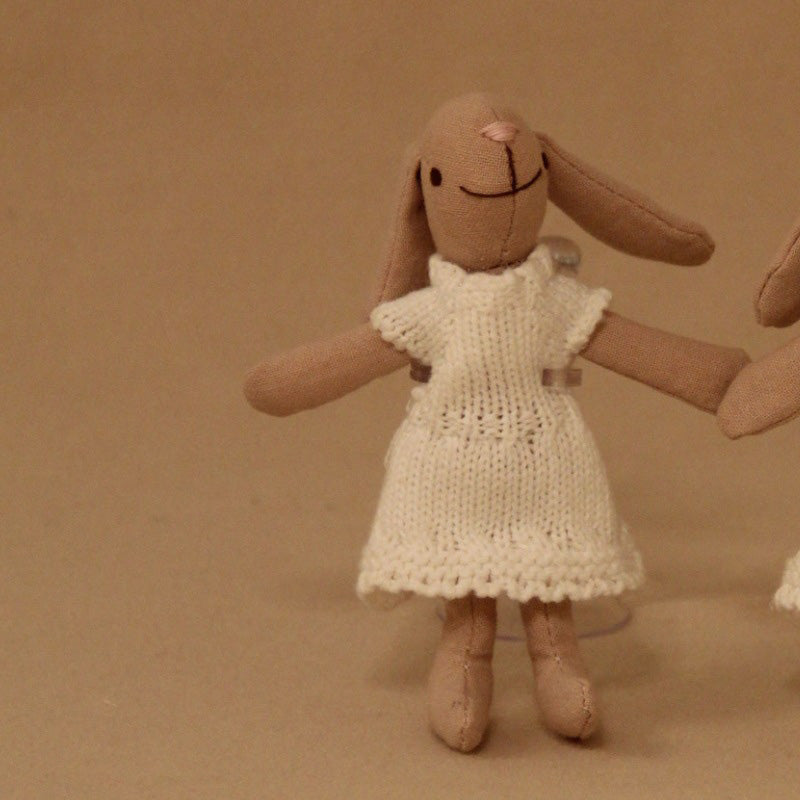 F-D004 Bunny Toys for Kids, 100% cotton Easter Bunny, Hand Made Rabbit Family Dolls with Removable Clothes, Suitable for Infants, Boys and Girls, Dollhouse People, Easter Basket Essentials