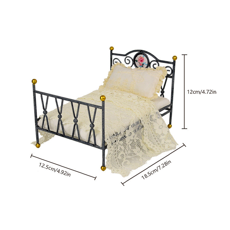 Dollhouse Furniture Mini Bed Set, Realistic Bedroom Accessories for 6 inch Dolls, 1/12 Scale