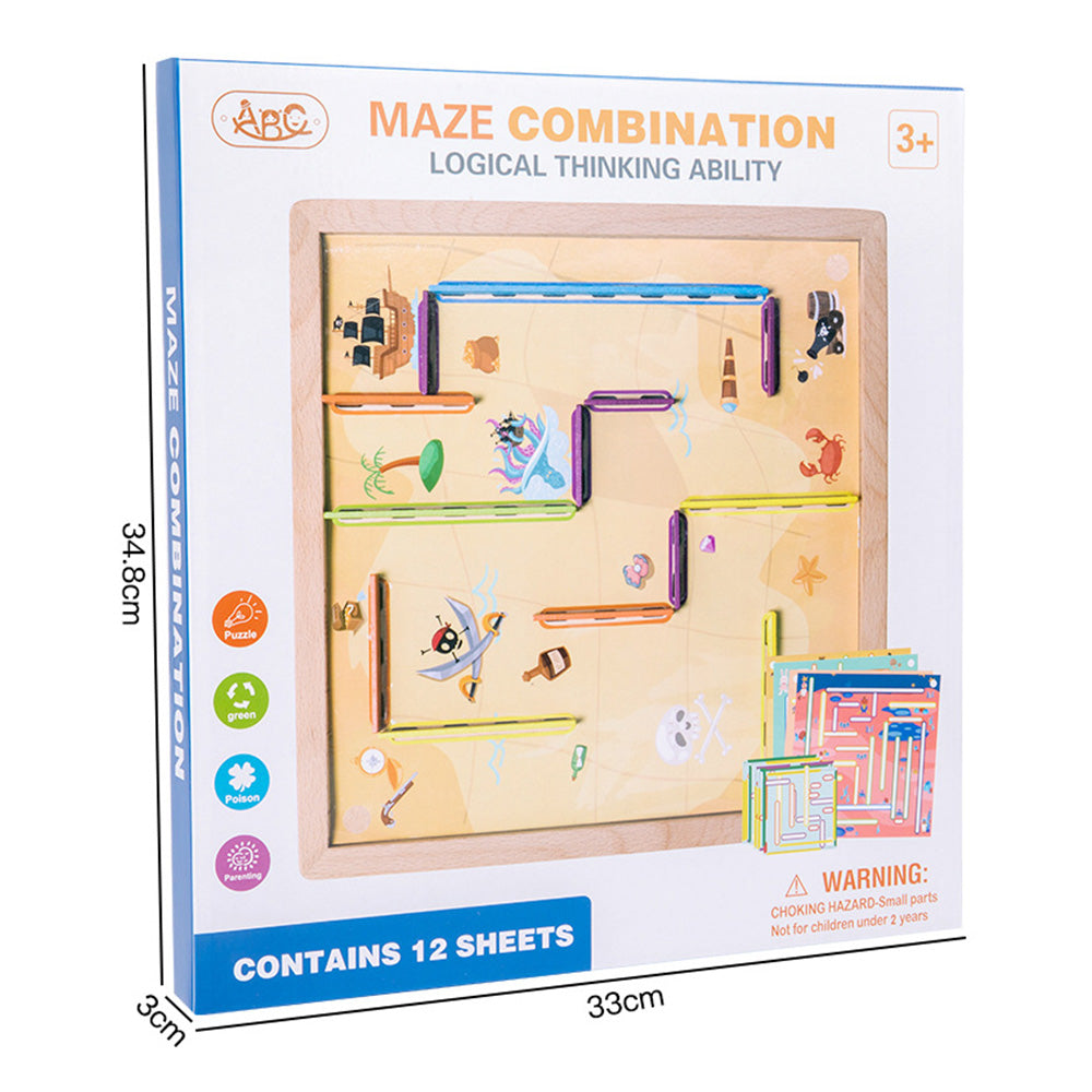 Sterling Games Wooden Labyrinth Game with 4 Swappable Routes Cards – Classic Maze Game for Kids Age 6+