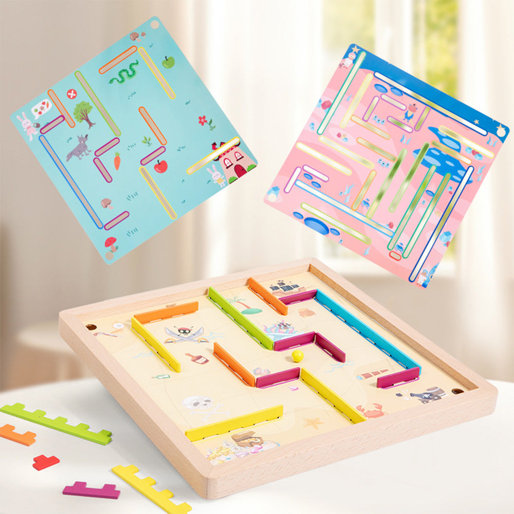 Sterling Games Wooden Labyrinth Game with 4 Swappable Routes Cards – Classic Maze Game for Kids Age 6+