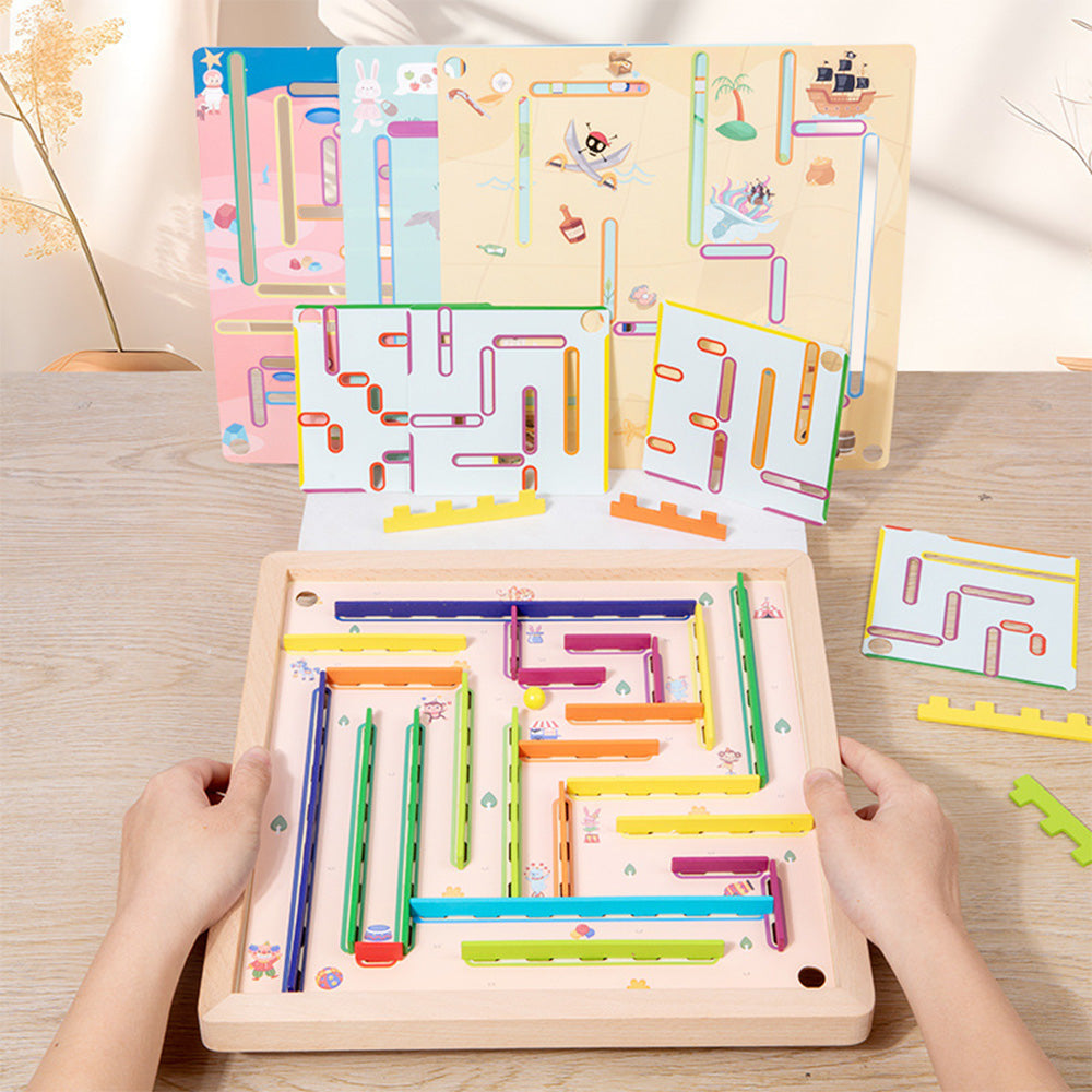 Sterling Games Wooden Labyrinth Game with 4 Swappable Routes Cards – Classic Maze Game for Kids Age 6+