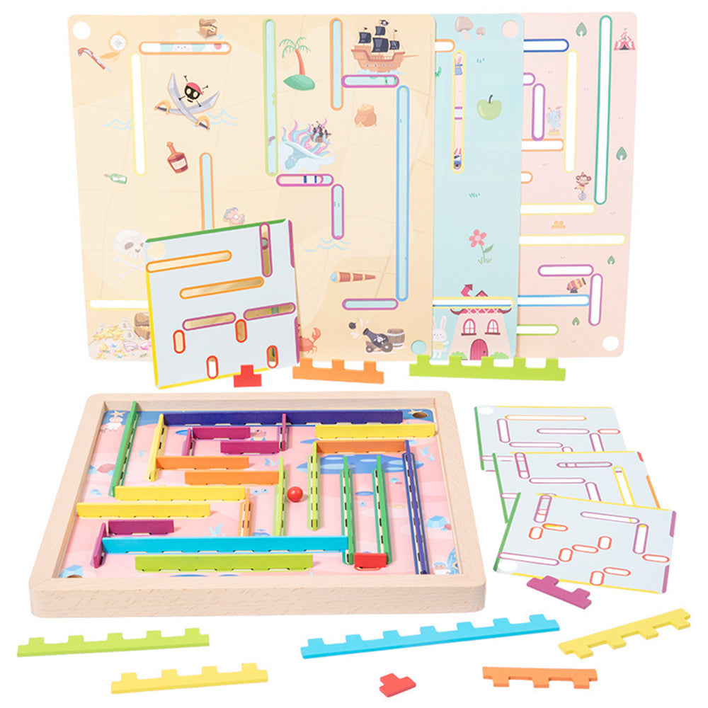 Sterling Games Wooden Labyrinth Game with 4 Swappable Routes Cards – Classic Maze Game for Kids Age 6+