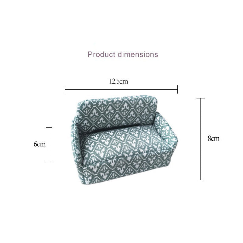1:12 Dollhouse Wooden Couch Furniture Set, Fabric Removable Retro Double Sofa. Antique Cottage-Style Miniature Dollhouse Furniture Accessories for Living Room