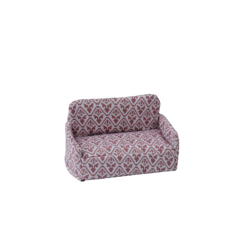 1:12 Dollhouse Wooden Couch Furniture Set, Fabric Removable Retro Double Sofa. Antique Cottage-Style Miniature Dollhouse Furniture Accessories for Living Room
