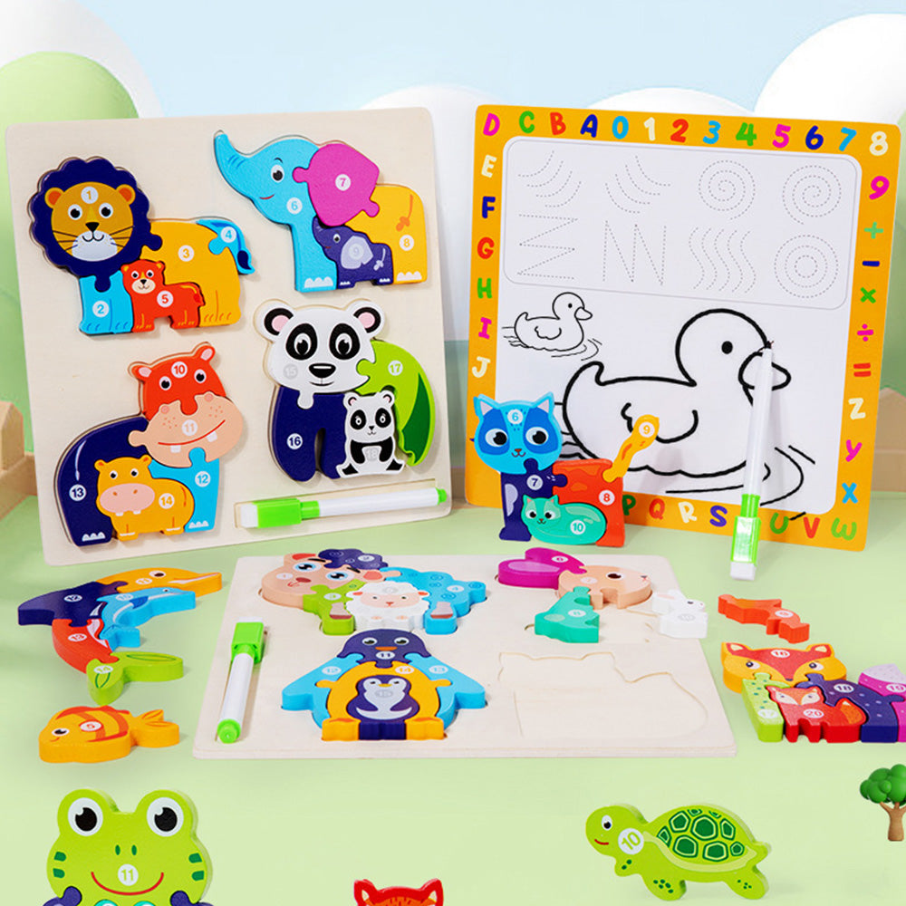 LCM-041502 Peg Puzzles For Toddlers, Wooden Brain Puzzles for Kids, Assembly Puzzles for 1-3 Year Old Boys & Girls