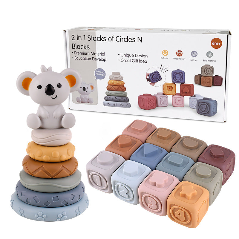 Montessori Toys Soft Stacking Building Blocks Rings Balls Sets 3 in 1 Baby Toys Bundle for Babies 6-12 Months Sensory Toys for Toddlers 1-3 Teething Bath Toys for Infants Learning Toy