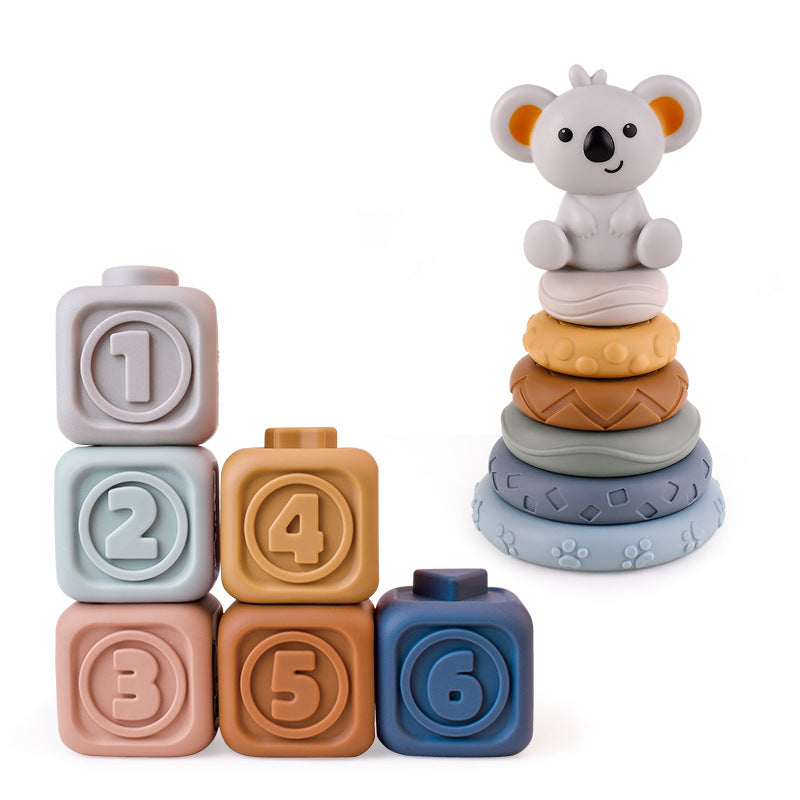 Montessori Toys Soft Stacking Building Blocks Rings Balls Sets 3 in 1 Baby Toys Bundle for Babies 6-12 Months Sensory Toys for Toddlers 1-3 Teething Bath Toys for Infants Learning Toy