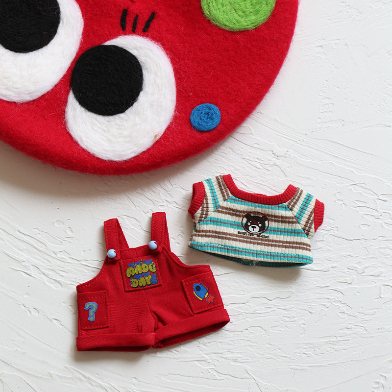 17 Cm Doll Clothes (No Doll) - Premium Doll Clothing & Accessories, Casual Doll Clothes & Accessories - Striped T-Shirt + Overalls