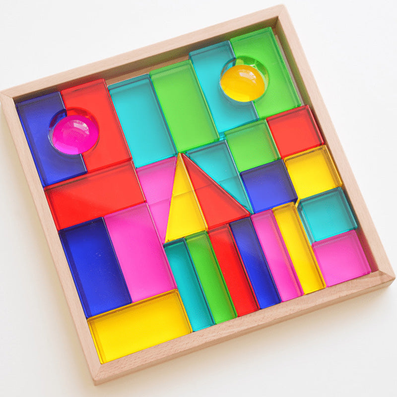 B016 Gemstone Building Blocks Set, Rainbow Sensory Toys, Preschool Stacking Toy for Kids