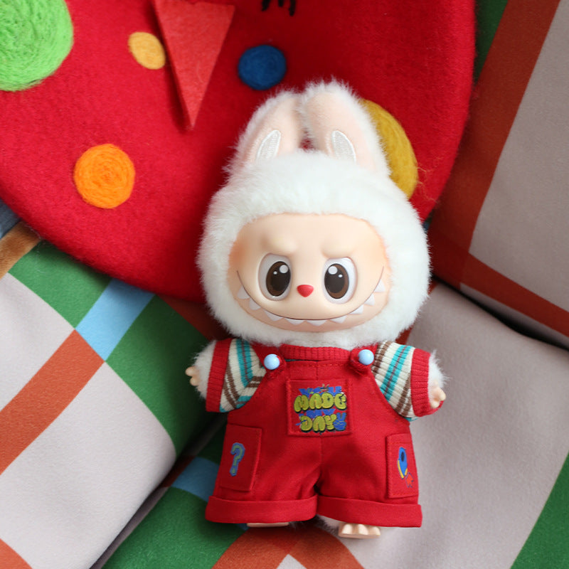 17 Cm Doll Clothes (No Doll) - Premium Doll Clothing & Accessories, Casual Doll Clothes & Accessories - Striped T-Shirt + Overalls
