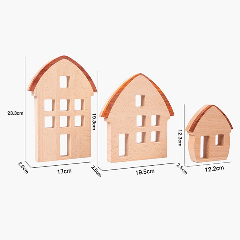 B018 Wooden Building Blocks Set for Kids,3 Wood House, Montessori Stacking Toy for Toddlers