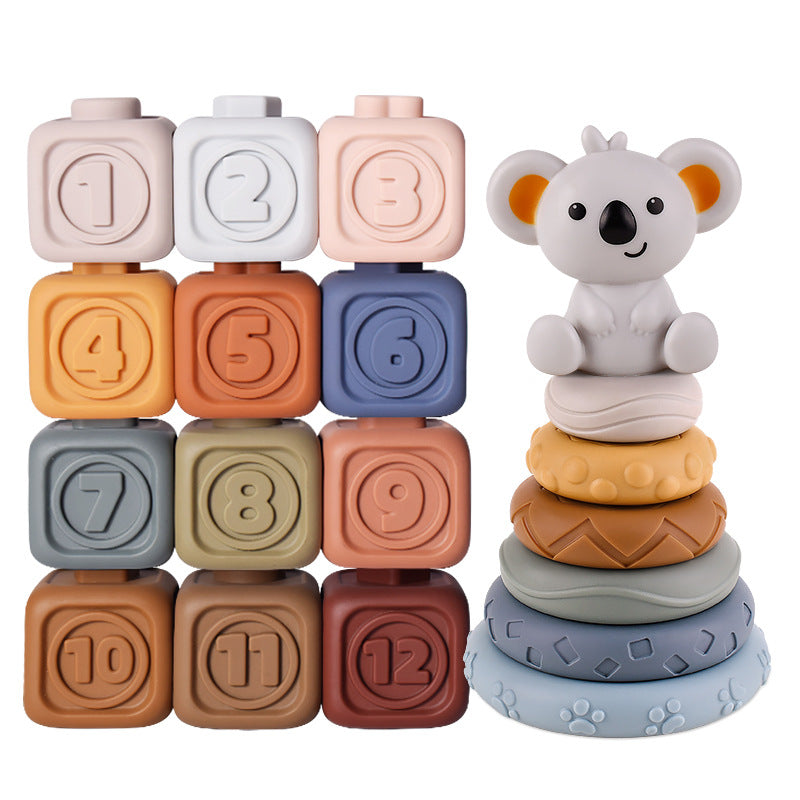 Montessori Toys Soft Stacking Building Blocks Rings Balls Sets 3 in 1 Baby Toys Bundle for Babies 6-12 Months Sensory Toys for Toddlers 1-3 Teething Bath Toys for Infants Learning Toy
