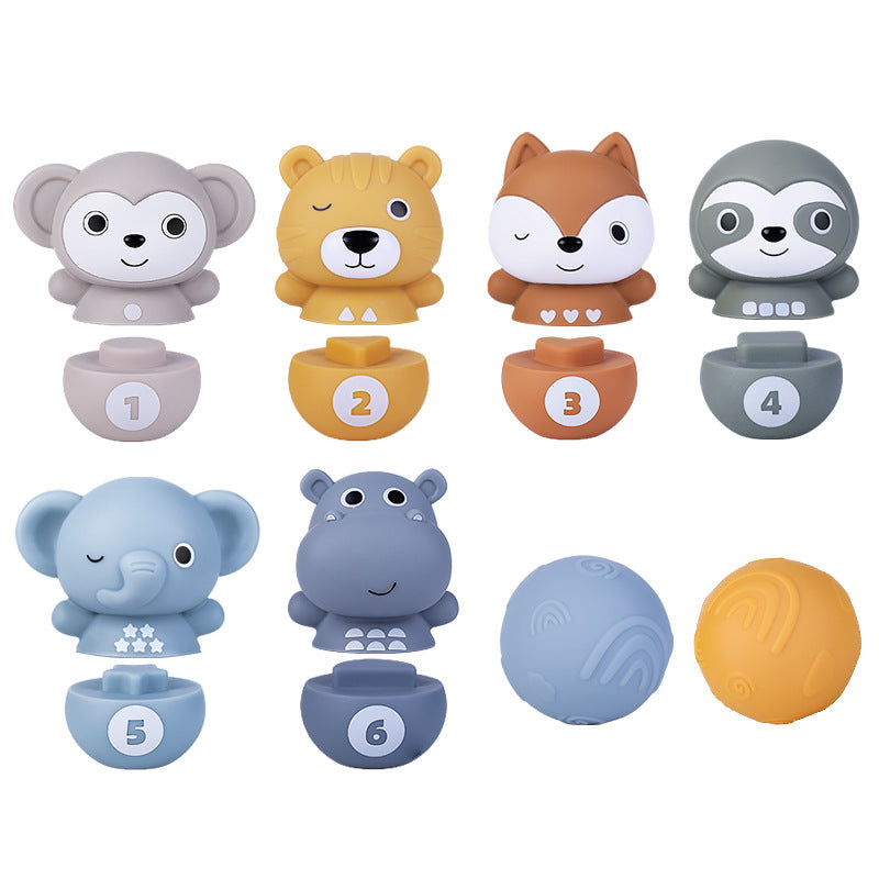 Montessori Toys Soft Stacking Building Blocks Rings Balls Sets 3 in 1 Baby Toys Bundle for Babies 6-12 Months Sensory Toys for Toddlers 1-3 Teething Bath Toys for Infants Learning Toy