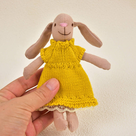 F-D004 Bunny Toys for Kids, 100% cotton Easter Bunny, Hand Made Rabbit Family Dolls with Removable Clothes, Suitable for Infants, Boys and Girls, Dollhouse People, Easter Basket Essentials