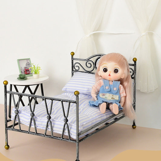 Dollhouse Furniture Mini Bed Set, Realistic Bedroom Accessories for 6 inch Dolls, 1/12 Scale