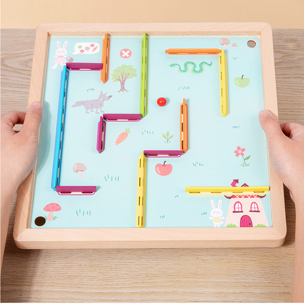 Sterling Games Wooden Labyrinth Game with 4 Swappable Routes Cards – Classic Maze Game for Kids Age 6+