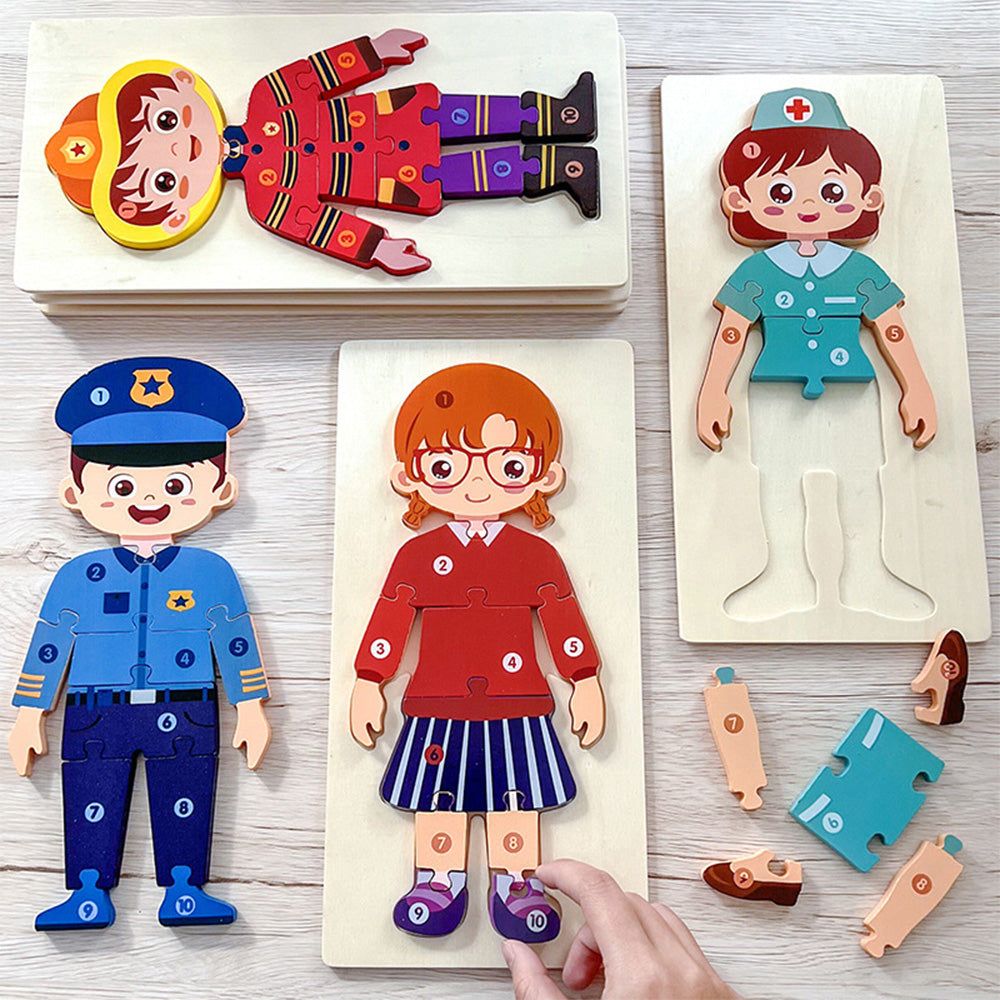 People Who Help Us Peg Puzzles For Toddlers, 11.8 x 5.9 Inch Wooden Puzzles  Mix and Match Cognition Community Number The People Puzzle Diversity Educational Toys Wood Play Learning Toy.