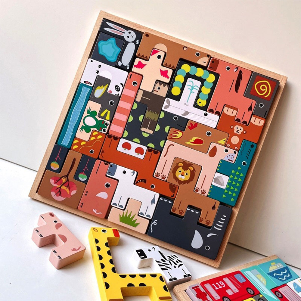Wooden Blocks Puzzle Russian Blocks for Kids Age 3 4 5 Years Old, Children's Puzzle Game Board Learning Education Montessori Toddler Puzzle Wooden Toys for Kids Birthday Party Gift