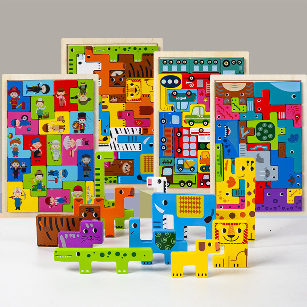Wooden Blocks Puzzle Russian Blocks for Kids Age 3 4 5 Years Old, Children's Puzzle Game Board Learning Education Montessori Toddler Puzzle Wooden Toys for Kids Birthday Party Gift