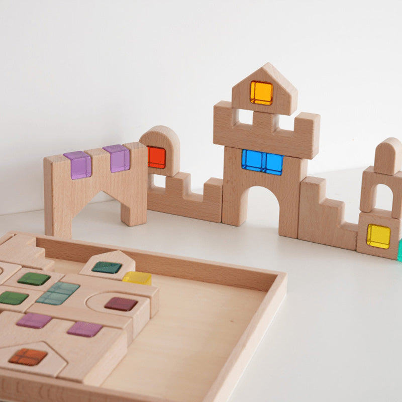 B015 Wooden Building Blocks Set for Kids, Montessori Stacking Toy for Toddlers