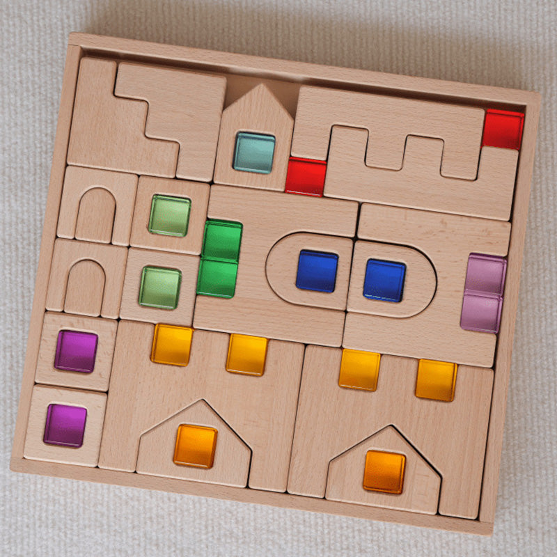 B015 Wooden Building Blocks Set for Kids, Montessori Stacking Toy for Toddlers