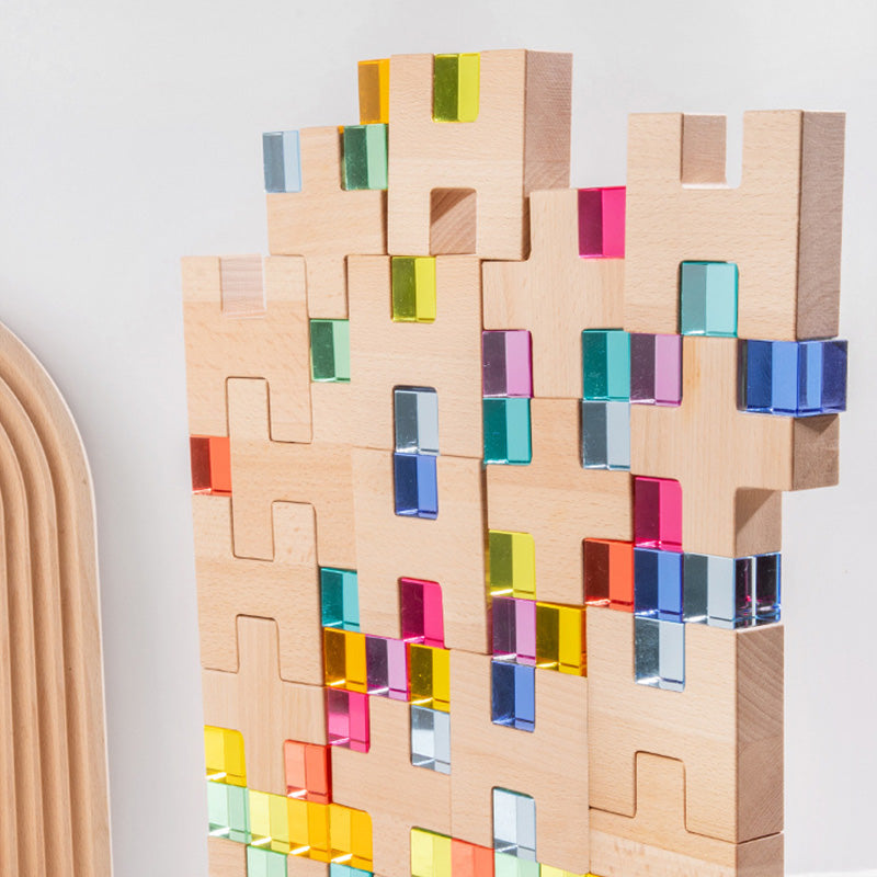 B019 Wooden Rainbow Building Blocks Cube Gem Stacking Blocks Toys