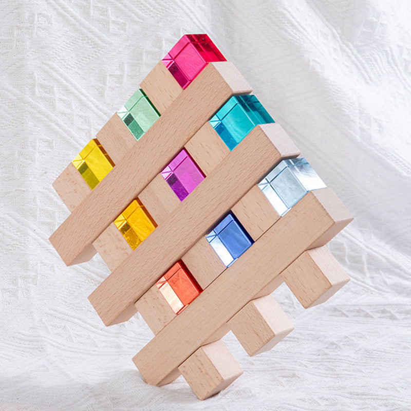B019 Wooden Rainbow Building Blocks Cube Gem Stacking Blocks Toys