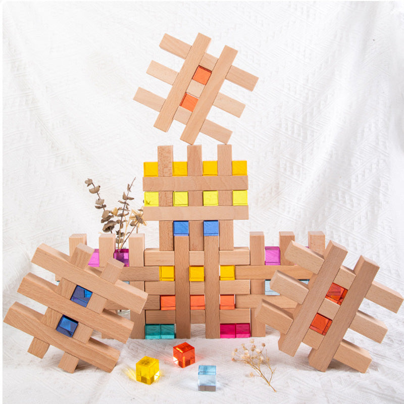 B019 Wooden Rainbow Building Blocks Cube Gem Stacking Blocks Toys