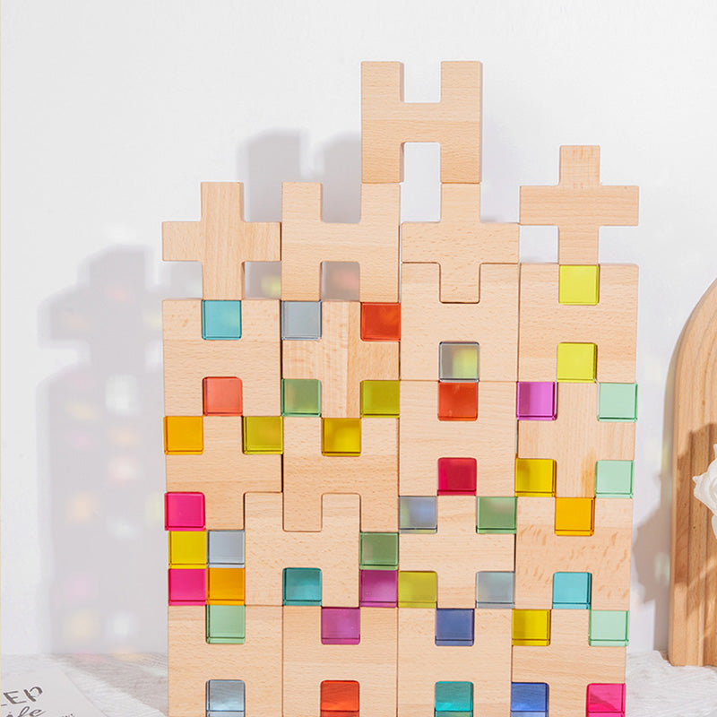 B019 Wooden Rainbow Building Blocks Cube Gem Stacking Blocks Toys