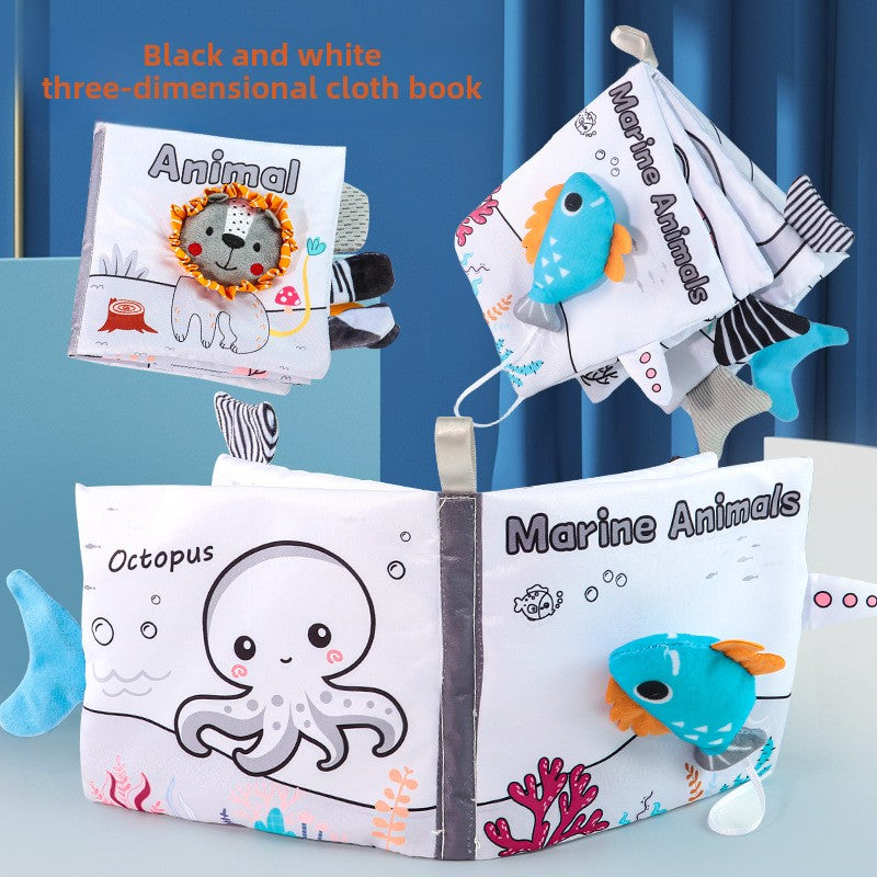 Baby Books Toys, High Contrast Black and White Books Non Toxic Fabric Touch and Feel Crinkle Cloth Books Early Educational Stimulation Toys for Infants Toddlers, Baby Gift Soft Toys Mirror